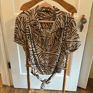 Zebra Print Tie-Front Blouse